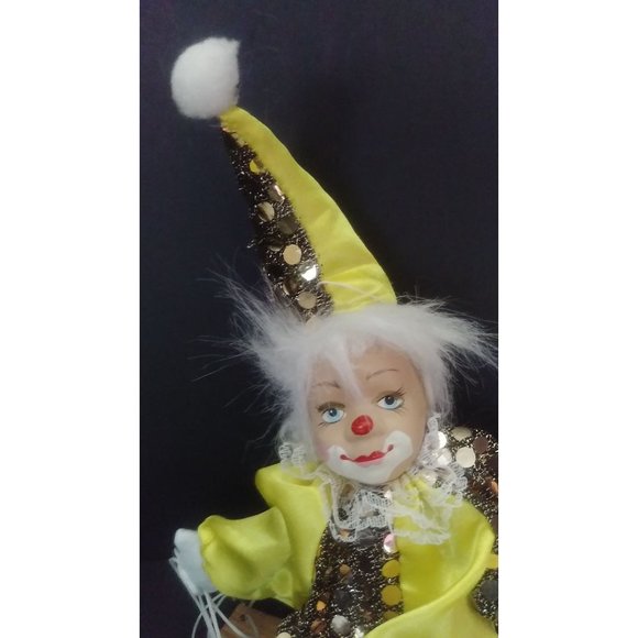 Vintage 6" Hard Plastic Face Mardi Gras Renaissance Clown Jester on a swing - Picture 3 of 10